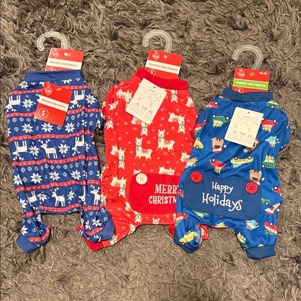 Festive Pet Pajamas Set - Red and Blue
